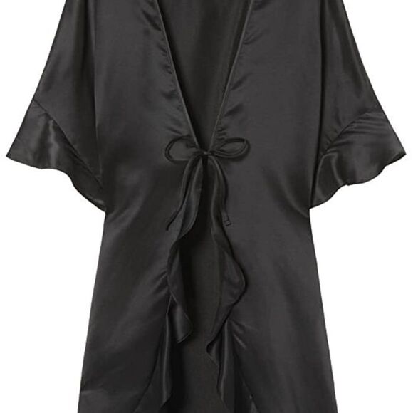 Victoria's Secret NWT Black Flutter Front Kimono Robe - Picture 1 of 6